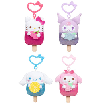 Hello Kitty And Friends 4-Pack Popsicle Clip-On Plush Featuring Hello Kitty, Kuromi, My Melody, And Cinnamoroll With Unique Bow Clips - Officially Licensed Sanrio Product From Jazwares