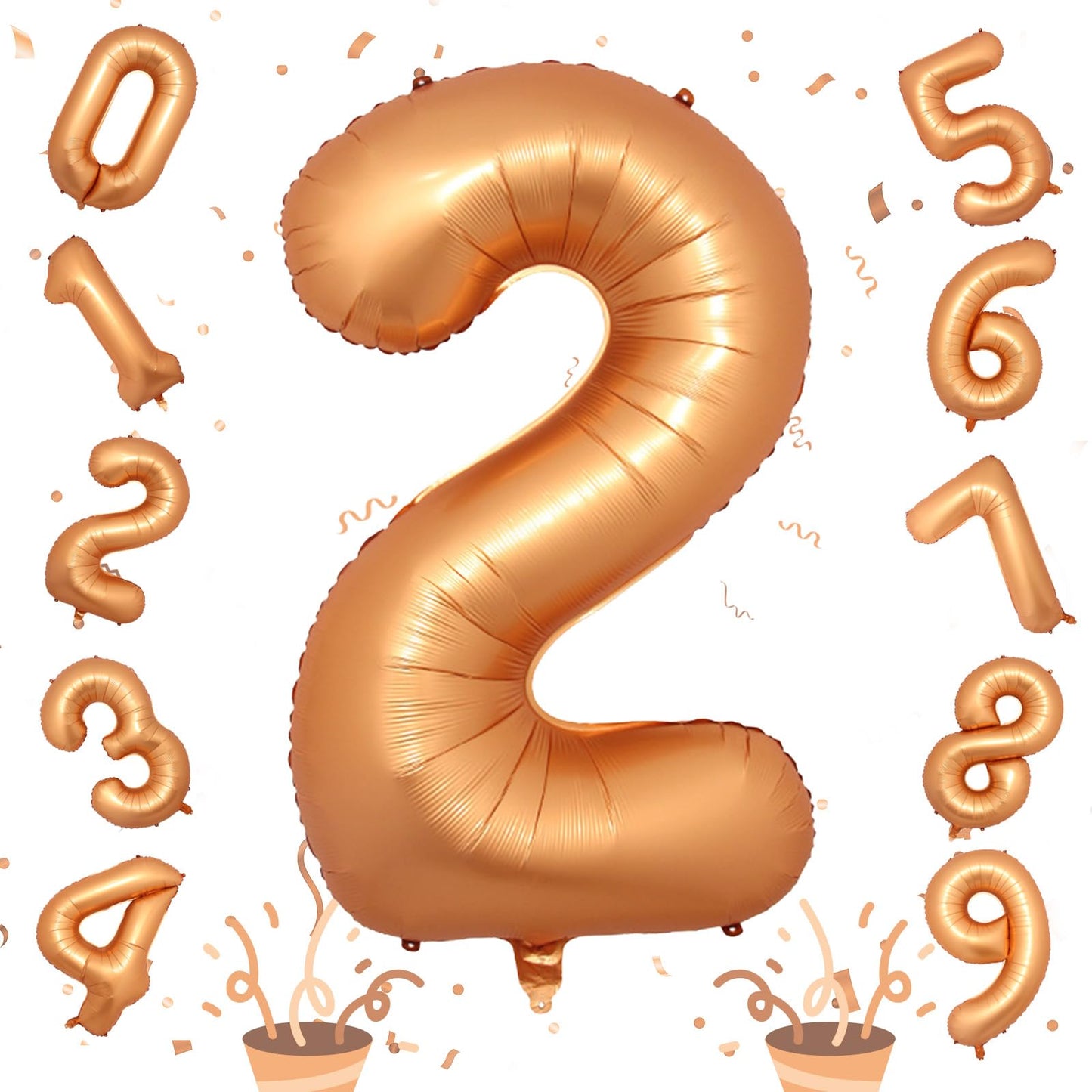 40 Inch 2Nd Birthday Balloon, Orange Foil Self Inflating Number 2 Balloons Decor, Big Helium Mylar Number 0-9 Set For Girls Boys