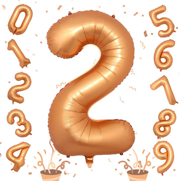 40 Inch 2Nd Birthday Balloon, Orange Foil Self Inflating Number 2 Balloons Decor, Big Helium Mylar Number 0-9 Set For Girls Boys