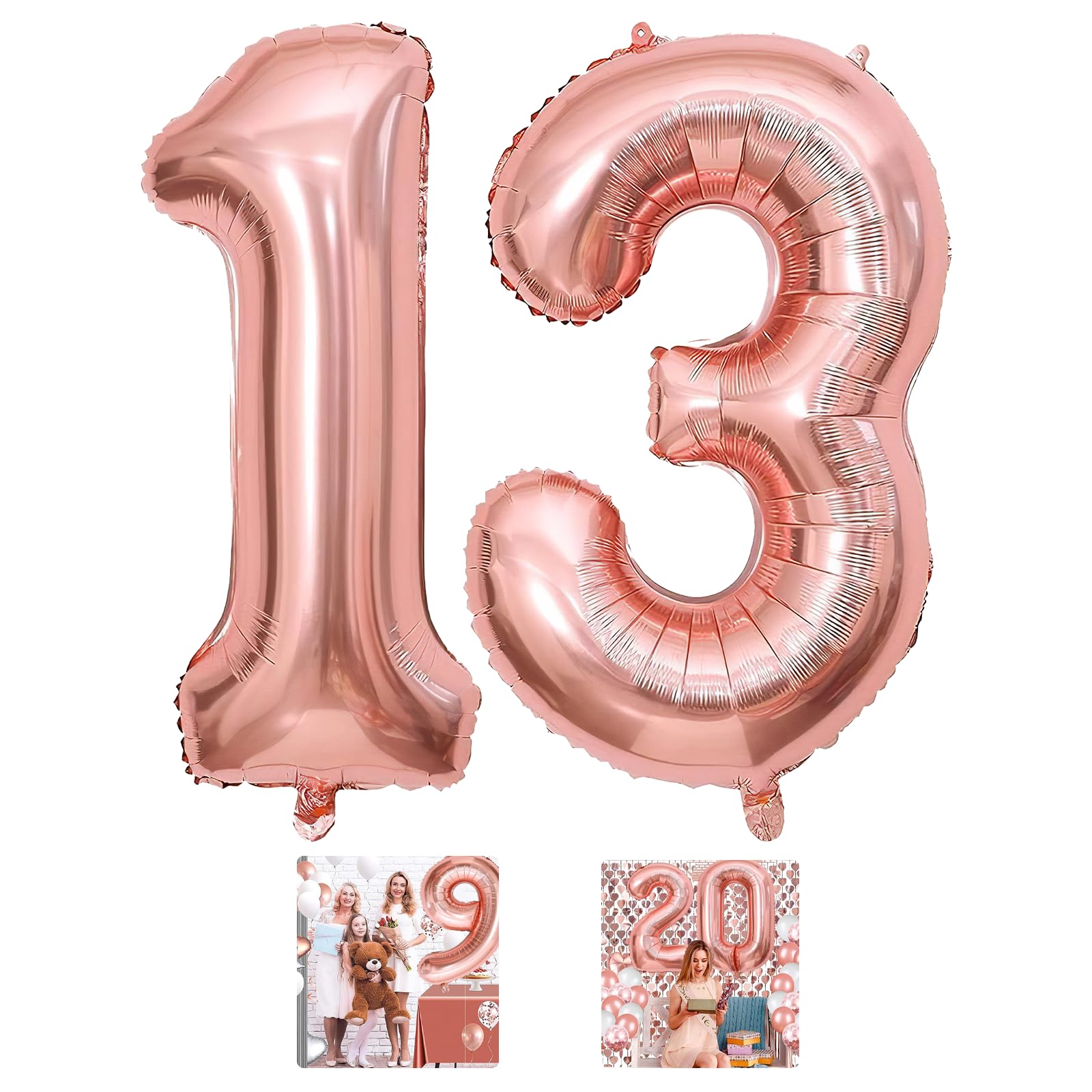 13 Number Balloon Rose Gold 40 Inch Big Foil Mylar 13Th Balloons For 13 Year Old Boy Girl Birthday Party Decorations Wedding Ann