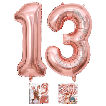 13 Number Balloon Rose Gold 40 Inch Big Foil Mylar 13Th Balloons For 13 Year Old Boy Girl Birthday Party Decorations Wedding Ann