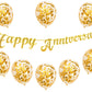 Flyloons Gold Happy Anniversary Banner with Confetti Balloons Decoration Kit for Men Women 8 Pcs Gold Colour Confetti Meatallic 