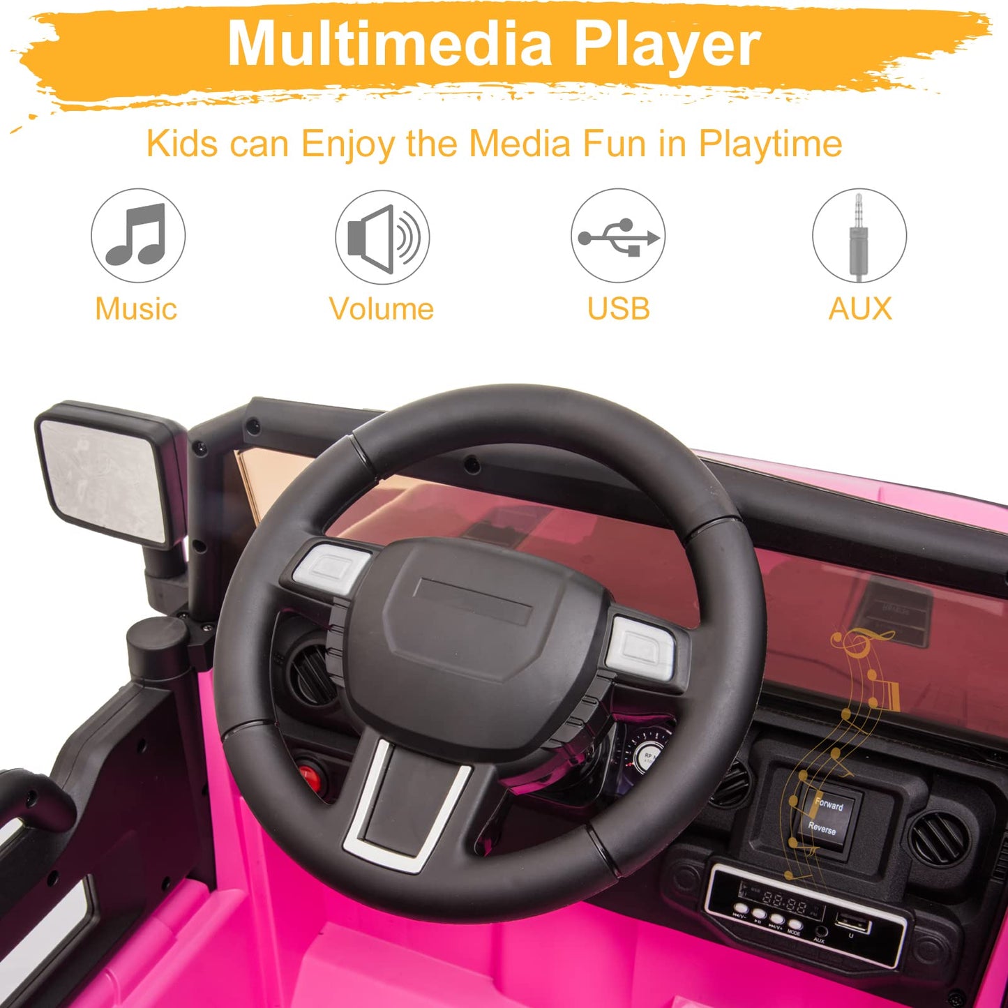 VALUE BOX Kids Ride On Truck 2.4G Remote Control  Kids Electric Ride-on Car 12V Battery Motorized Vehicles Age 3-5 w/ 3 Speeds  Spring Suspension  LED Lights  Horn  Music Player  Seat Belts (Pink)