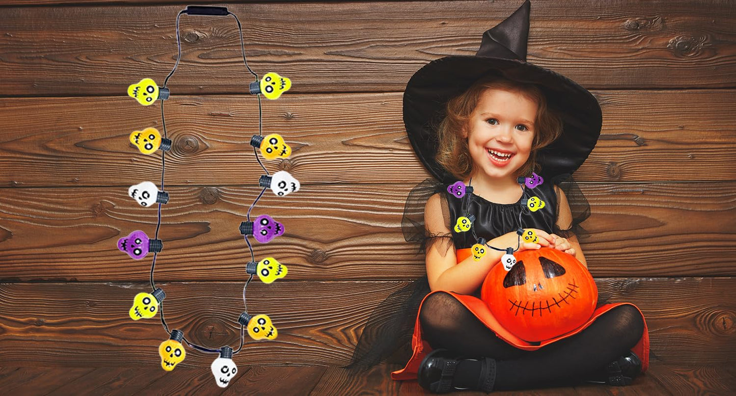 The Dreidel Company Halloween Necklace Light-Up Colorful Necklace, Costume Accessory, Spooky Party Favor, 25' Necklace (Multicolor Skull Necklace, 2-Pack)