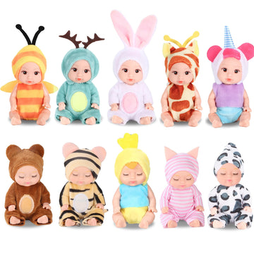 Mxsyshyj 10 Pcs 4 Inch Mini Dolls Playset - Reborn Baby Dolls With Mixed Eyes (5 Open & 5 Closed) Including Handmade Animal Clot