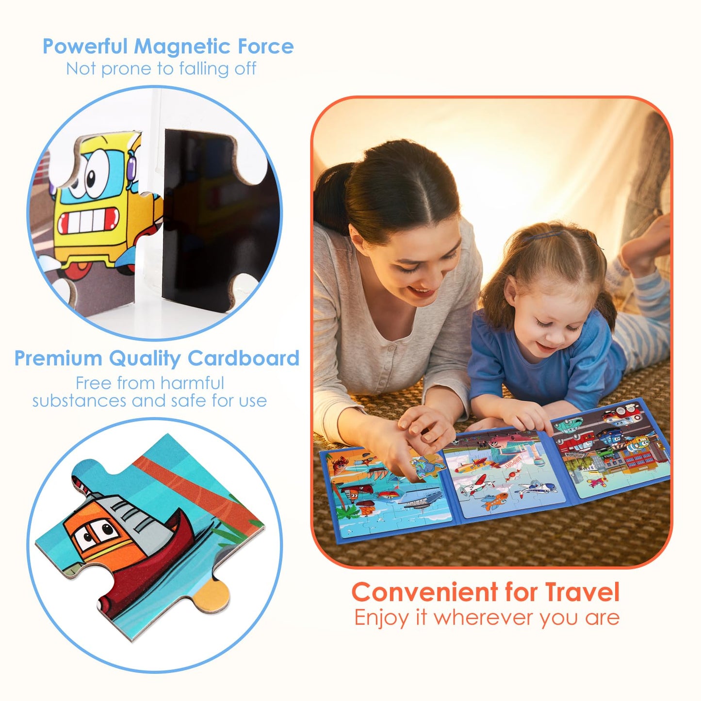 Nashrio Magnetic Puzzles For Kids Ages 4-6, 20-Piece Toddler Travel Toys Transportation Puzzles Ages 3-5, Educational Learning Magnets, Ideal Road Trip Activities Toys For 3 4 5 6 Boys And Girls