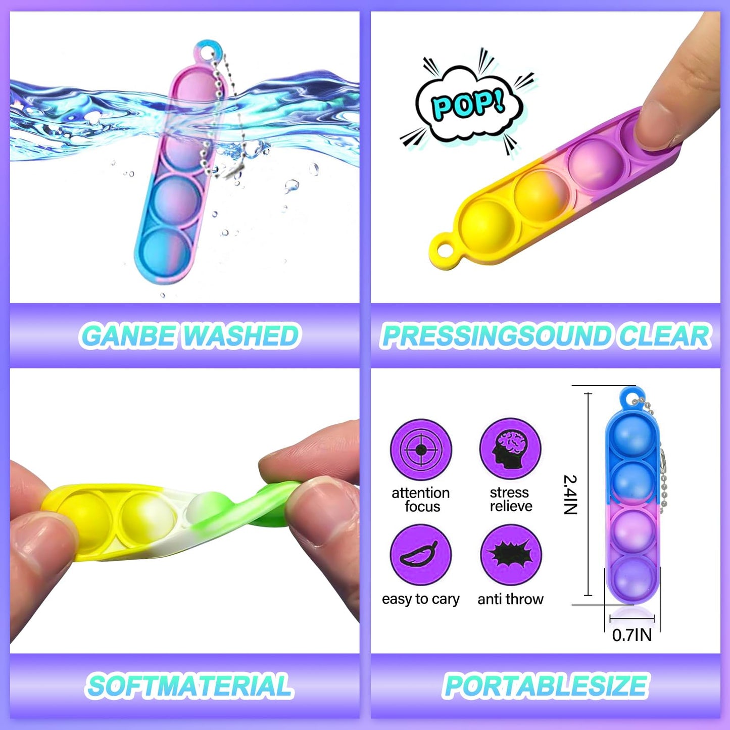 260 Pcs Pop Keychain Bulk Party Favors,Fidget Toys For Kids Bulk Mini Pop Keychain Sensory Toys Stocking Pinata Stuffers Birthda