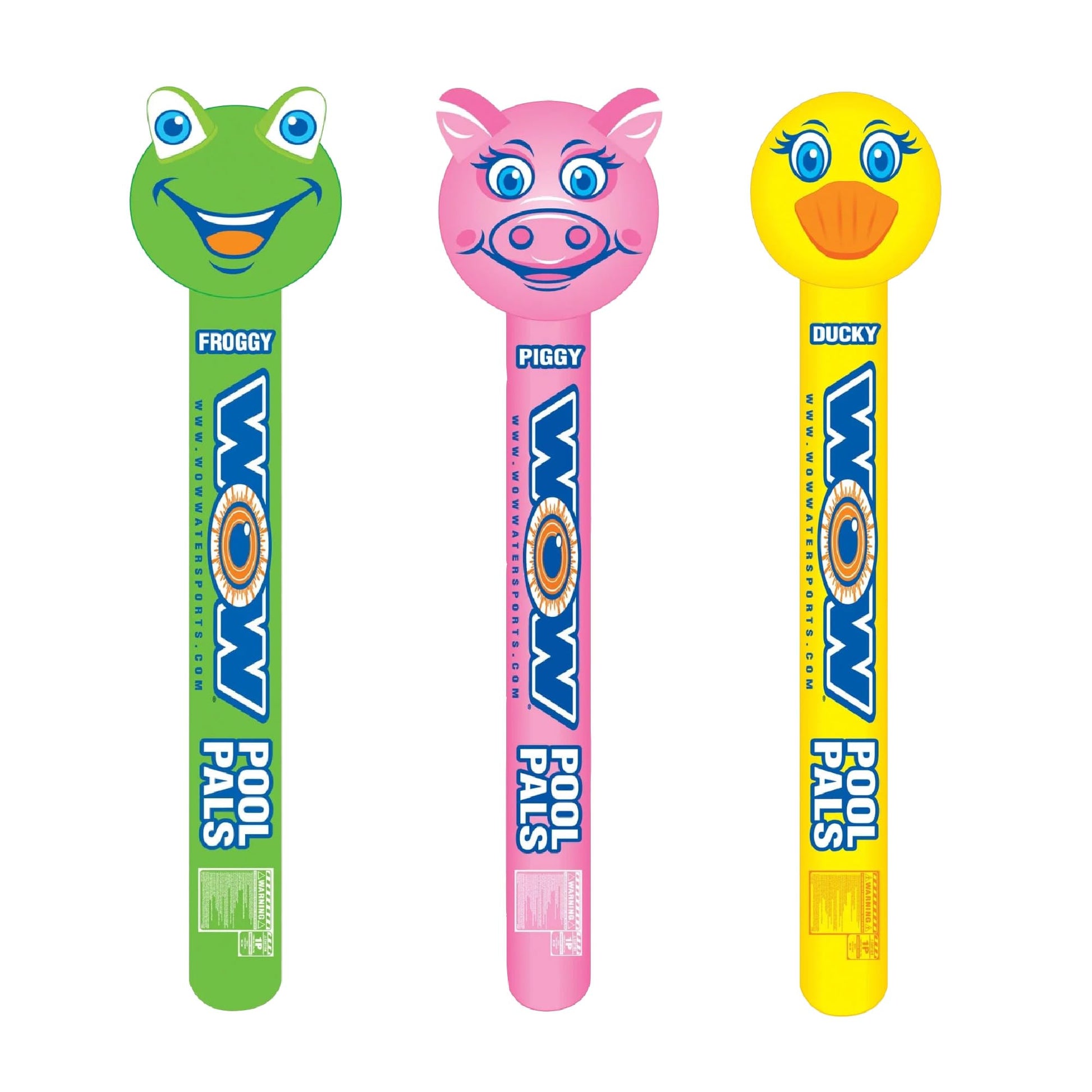 Wow Sports - Pool Pals 3 Pack - Inflatable Ducky, Froggy & Piggy Noodles - Perfect For Swimming & Floating - Floatation Device F