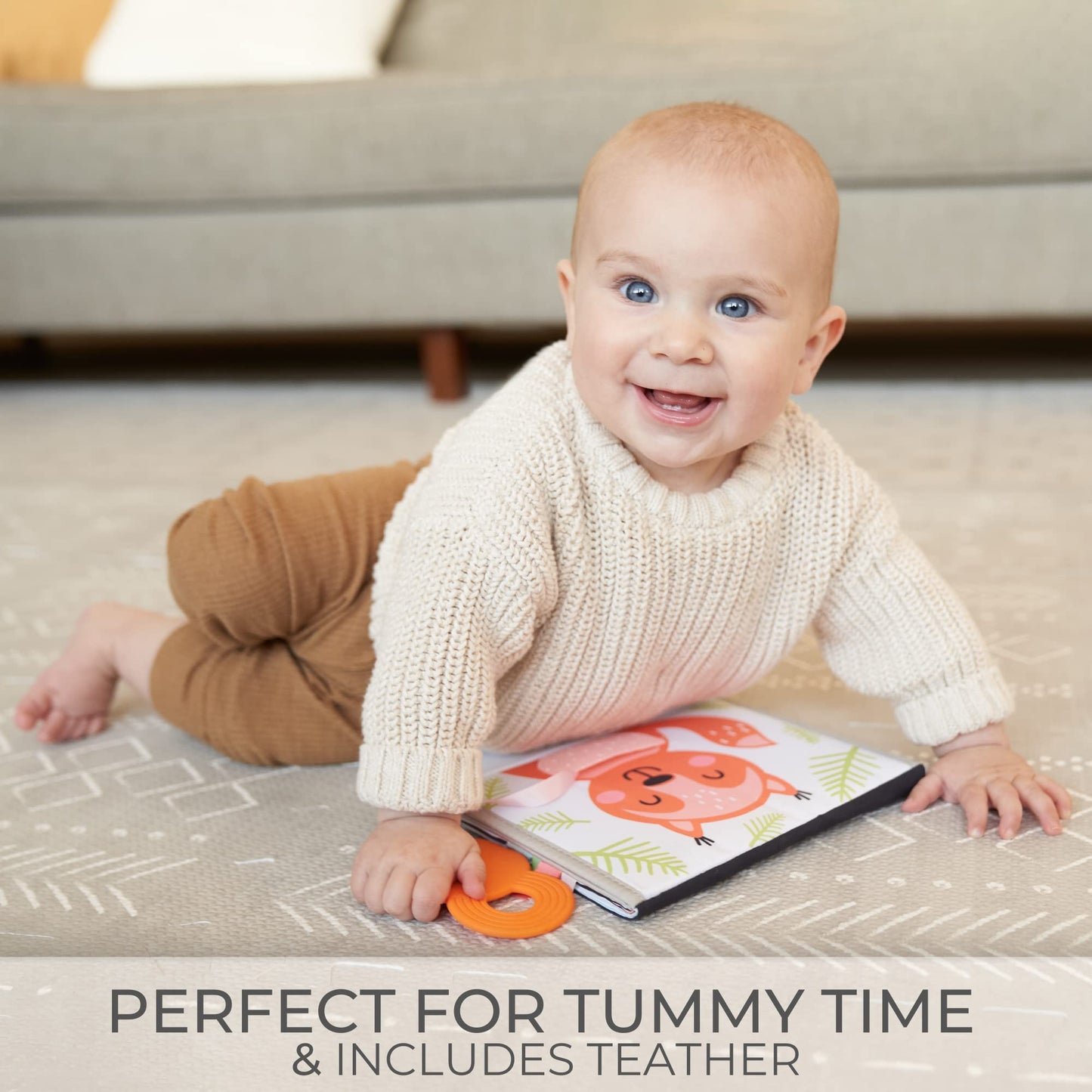 ZICOTO Soft Tummy Time Book - Multi Color, Medium Size, Silicone - Sensory Developmental Toy with Baby Safe Mirror for Newborns/Infants