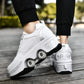 Double-Row Deform Wheel Automatic Walking Shoes Invisible Deformation Roller Skate 2 in 1 Removable Pulley Skates Skating Parkour (White Silver  US 7)
