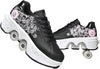 Double-Row Deform Wheel Automatic Walking Shoes Invisible Deformation Roller Skate 2 in 1 Removable Pulley Skates Skating Parkour (Black Powder  US8.5)
