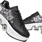 Double-Row Deform Wheel Automatic Walking Shoes Invisible Deformation Roller Skate 2 in 1 Removable Pulley Skates Skating Parkour (Black Powder  US 7)