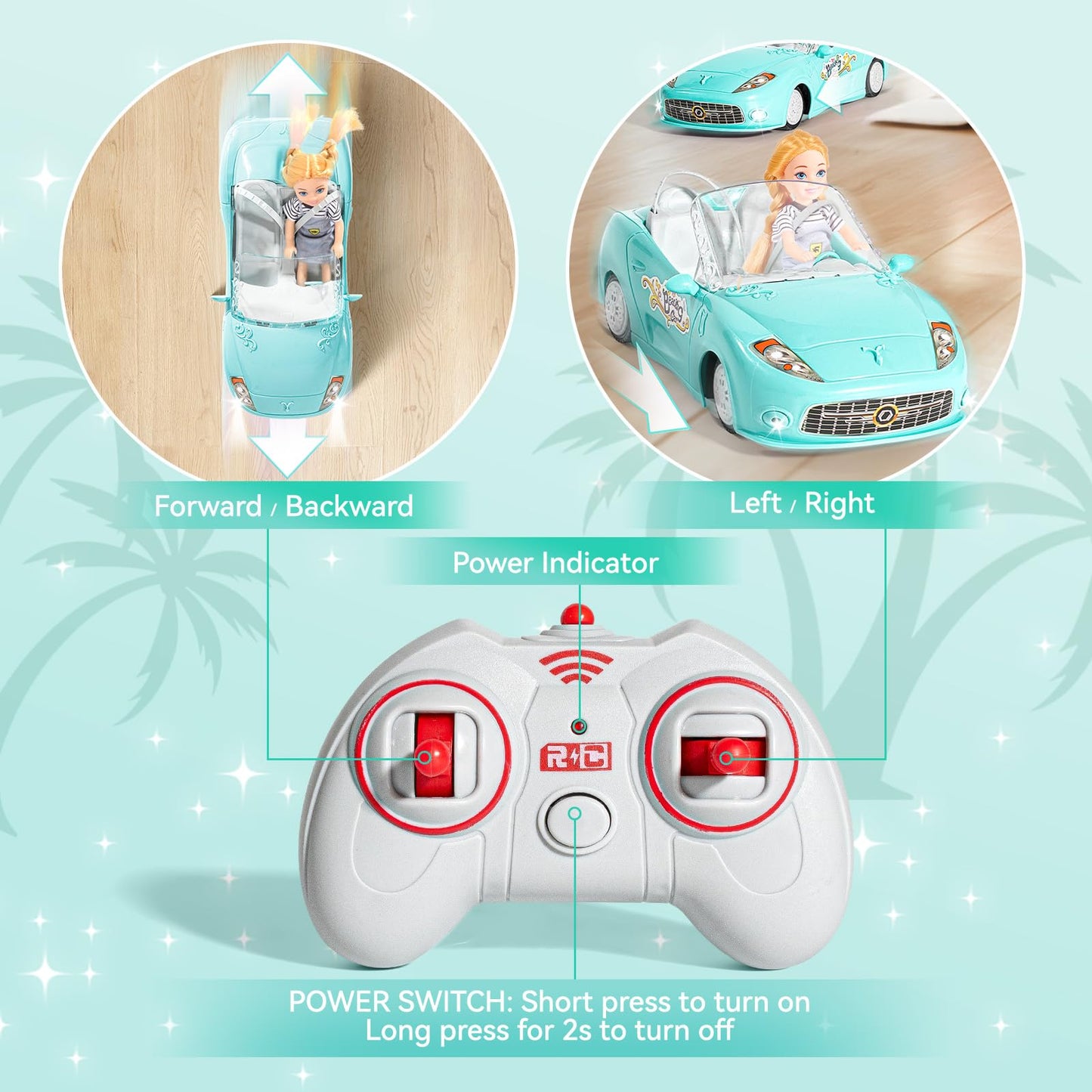 Hapkid Blue Remote Control Car For Girls, 1:18 Scale Rc Cars With Led Light, 2.4 Ghz Pink Truck Toy For Toddlers Kids, Birthday