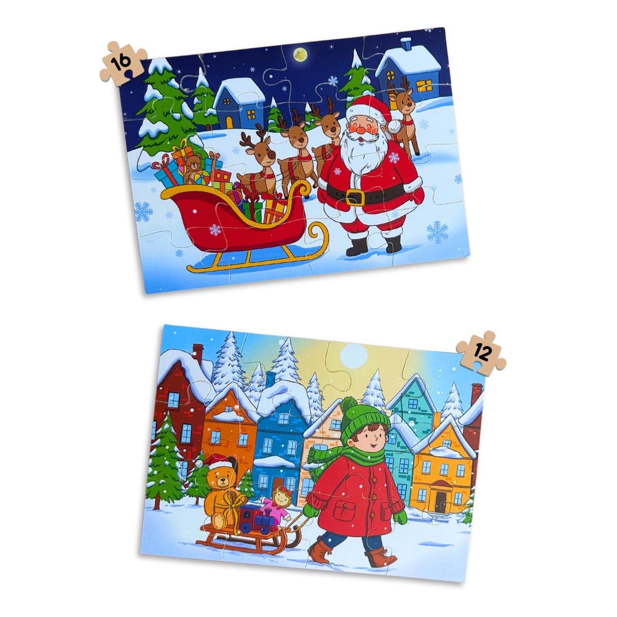 Christmas Puzzle For Kids  2In1 Toddler Jigsaw Set | Educational Puzzle Toy For Early Learning, Brain Development & Motor Ski