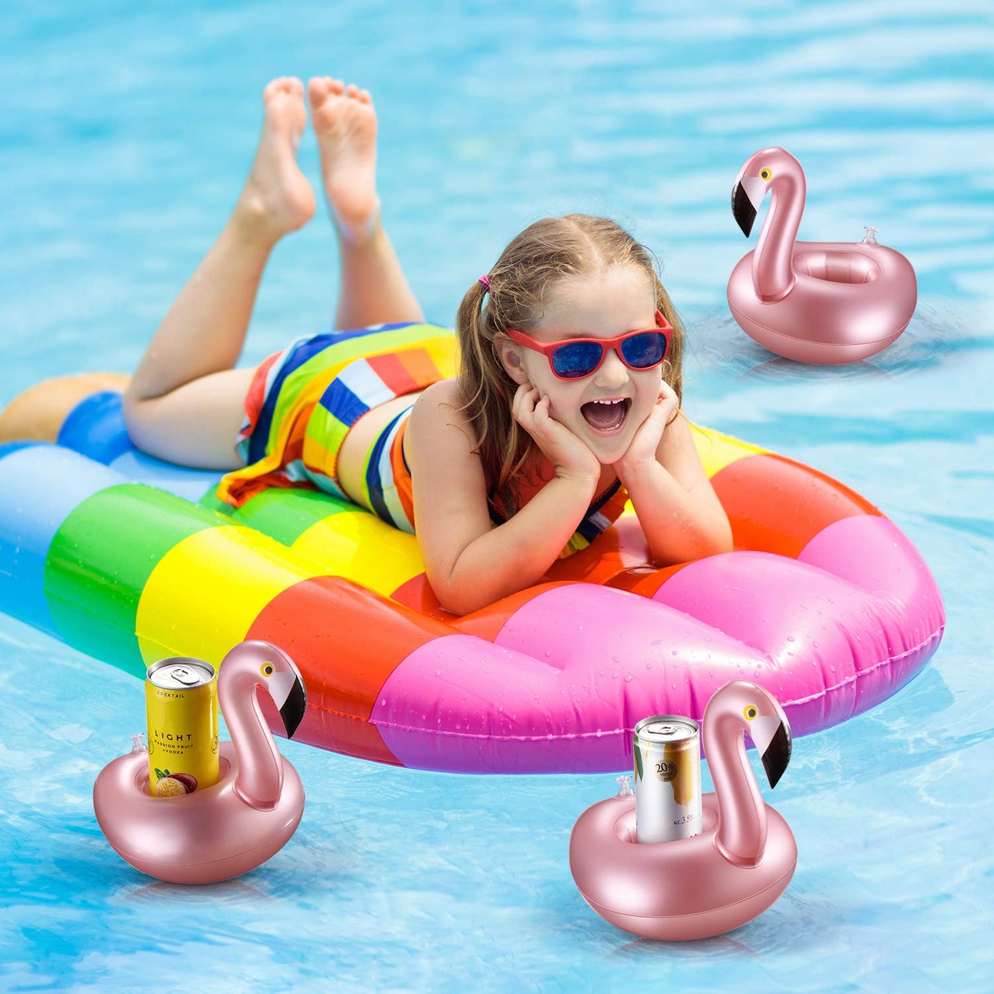 12 Pieces Inflatable Drink Holder Flamingo Drink Floats Reusable Inflatable Cute Animal Cup Coasters Pool Cup Holders For Summer