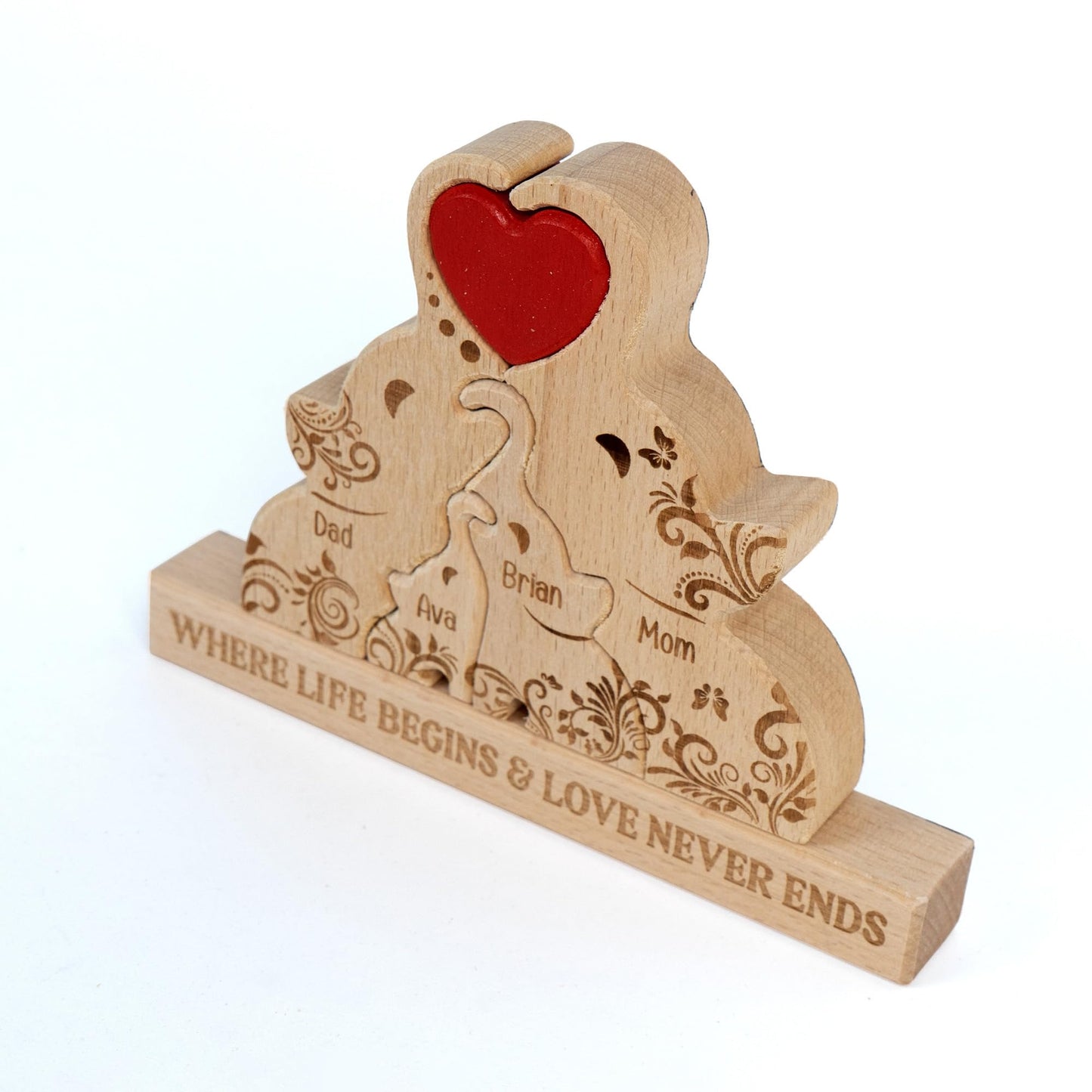 Macorner Personalized Wooden Family Figurine  Elephant Family Custom Names