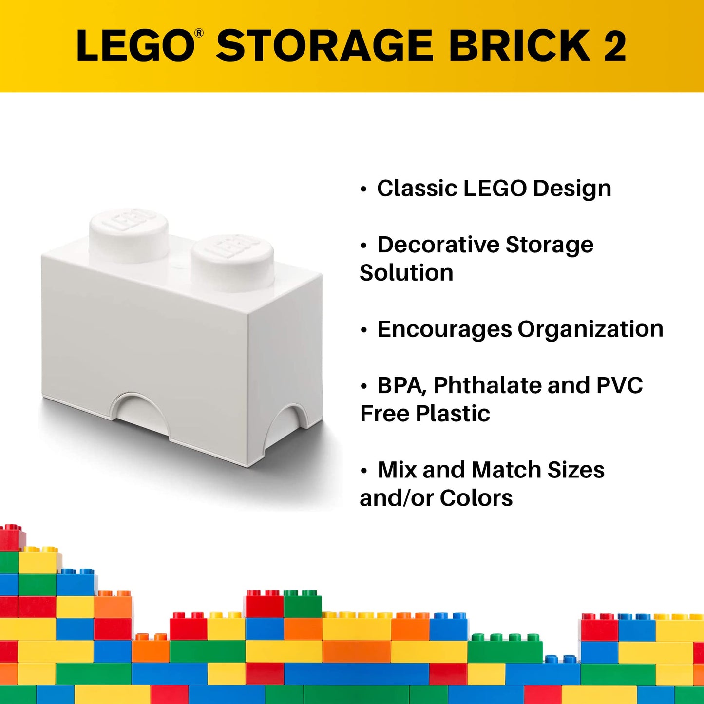 Room Copenhagen, Lego Storage Brick Box - Stackable Storage Solution - Brick 2, White (40020635)