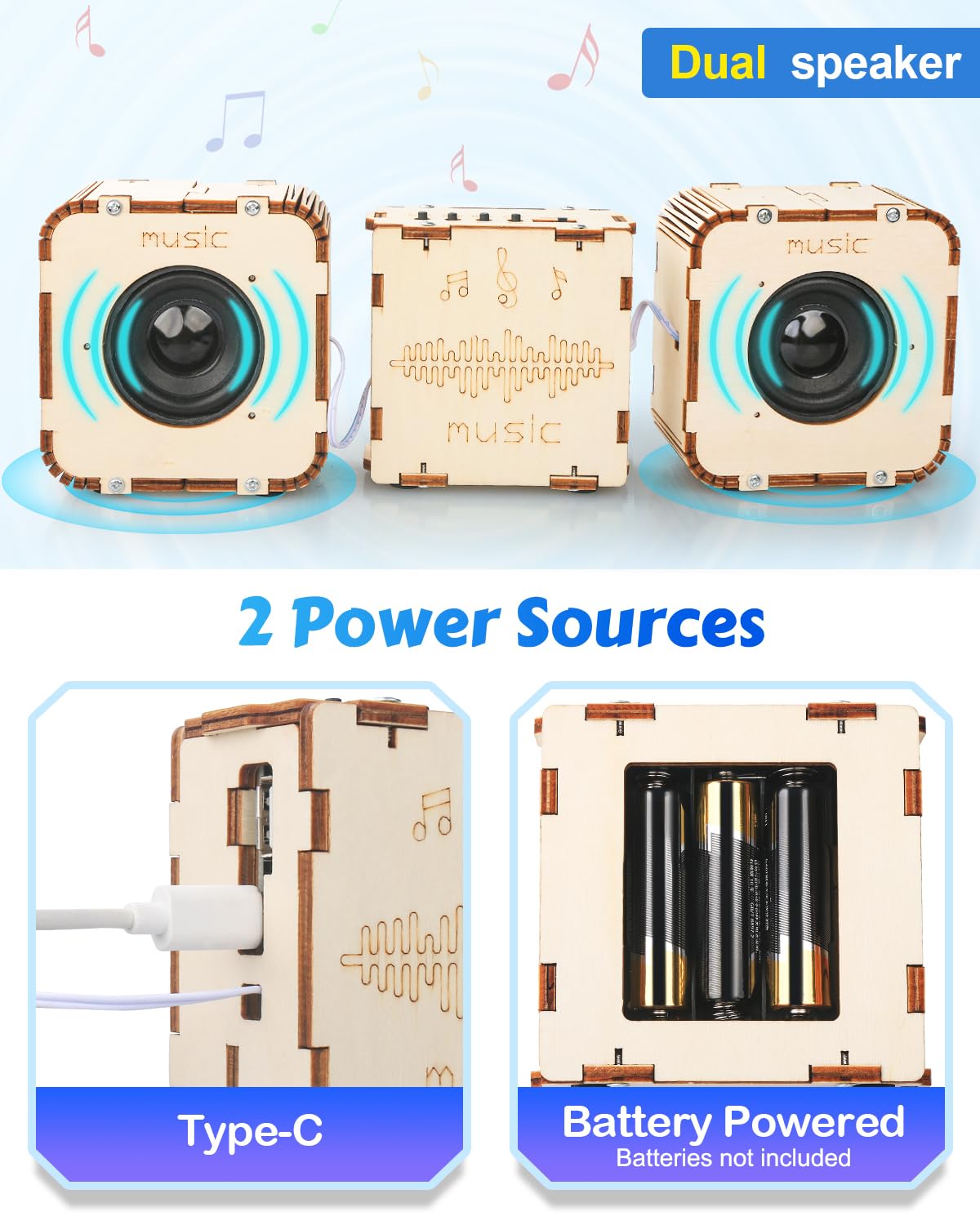 Poraxy Bluetooth Speaker STEM Toy Kit for Kids 8-13, DIY Electronic Building Project, 1.7 x 3.5 x 3.5 inches, Wood Material