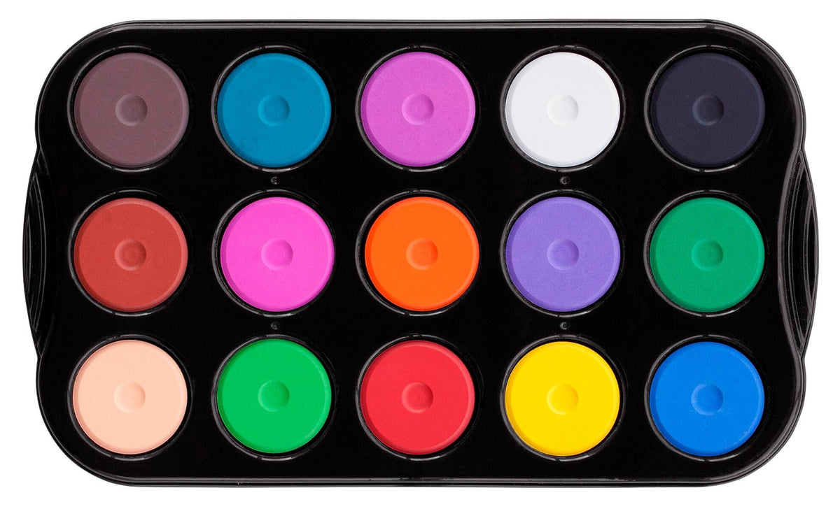 Jack Richeson Mini Tempera 15 Piece Set in Heavy Duty Black, 1 Count (Pack of 1), Assorted with Tray