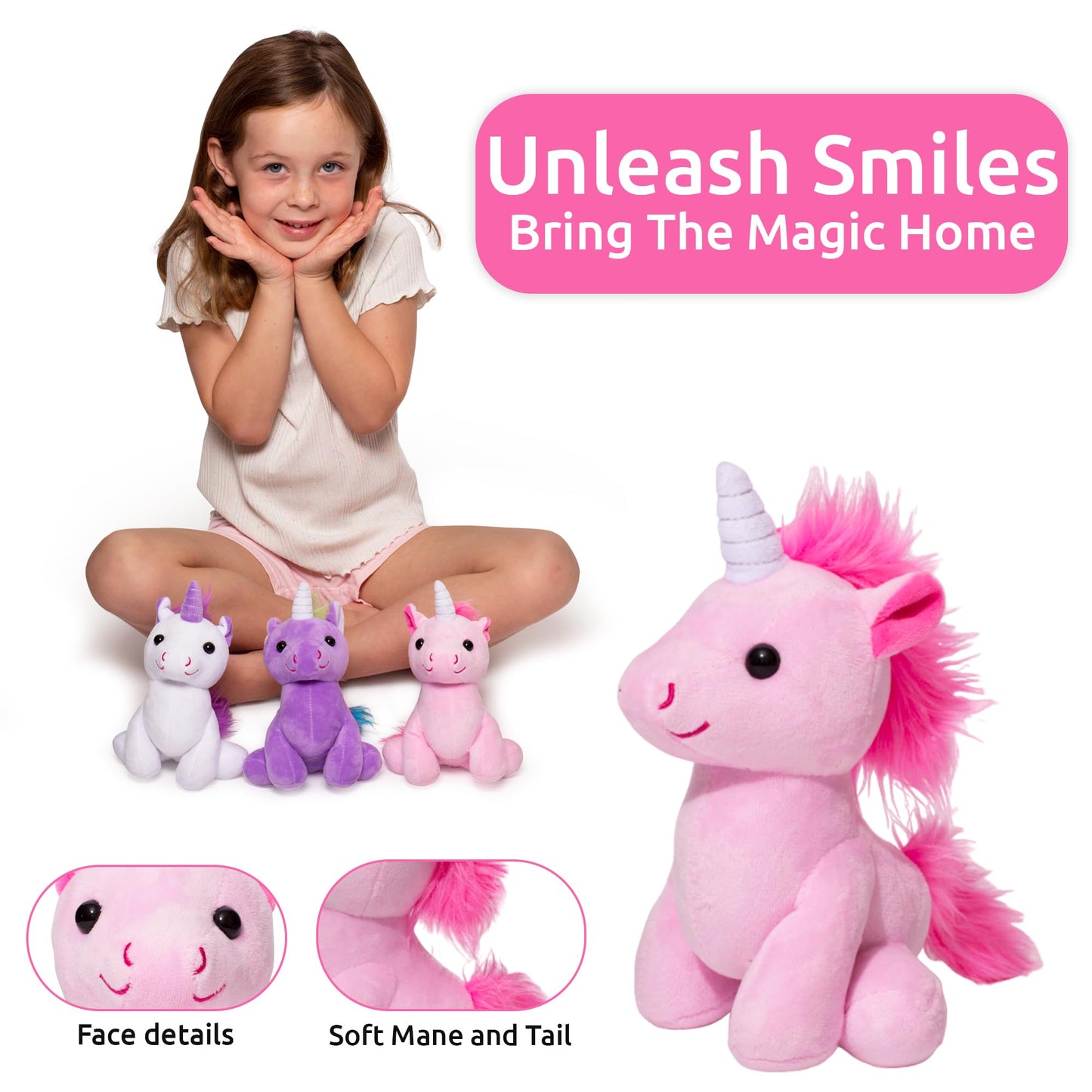 Little Jupiter Plush Unicorn 7.5'' - Stuffed Animal For Girls - Unicorn Stuffy - Easter & Christmas Gift - Pink