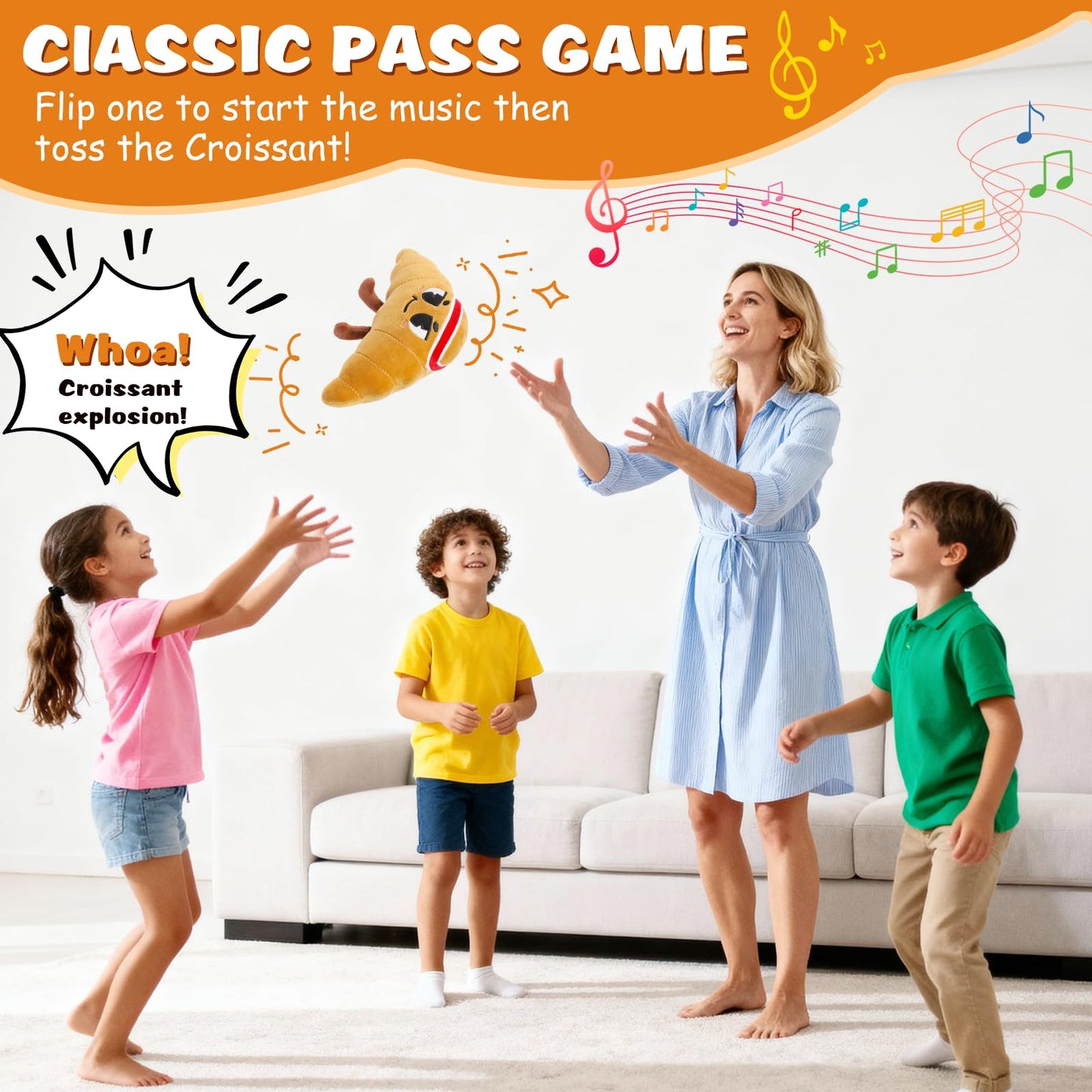 Flip & Pass The Croissant, Electronic Interactive Game, Hilarious Family Party Games for Kids Ages 3, 4-8+, Indoor/Outdoor Toys,