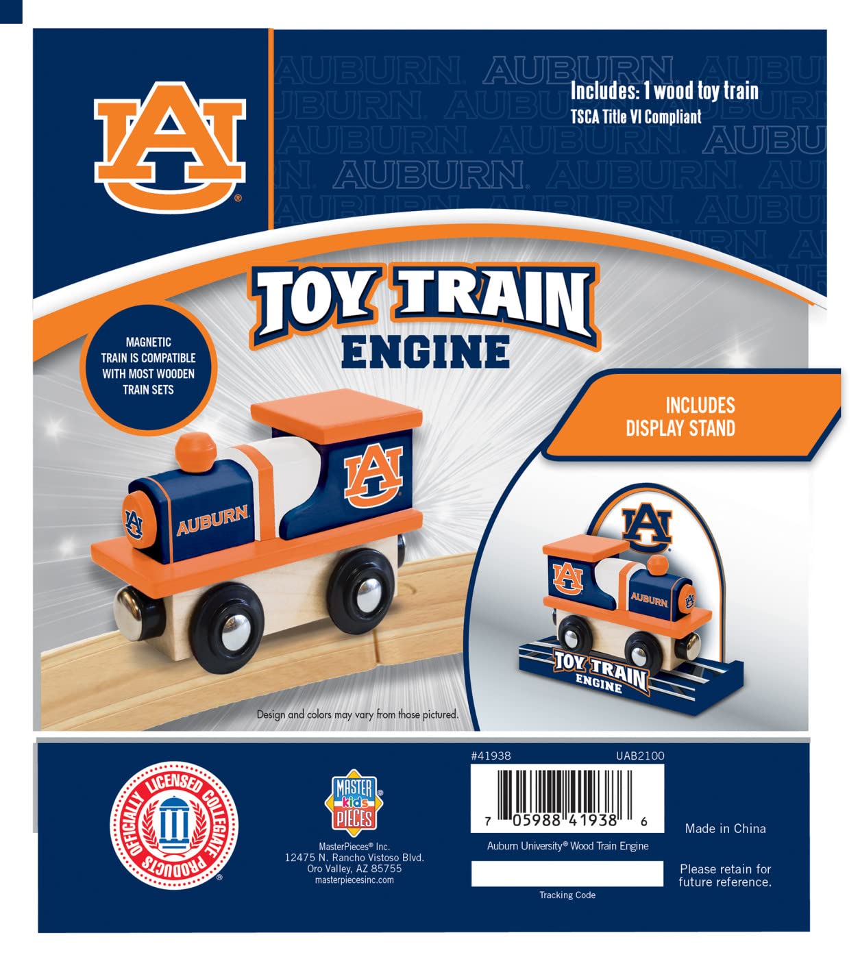 MasterPieces NCAA Auburn Tigers  Real Wood Toy Train Engine  For Ages 3+