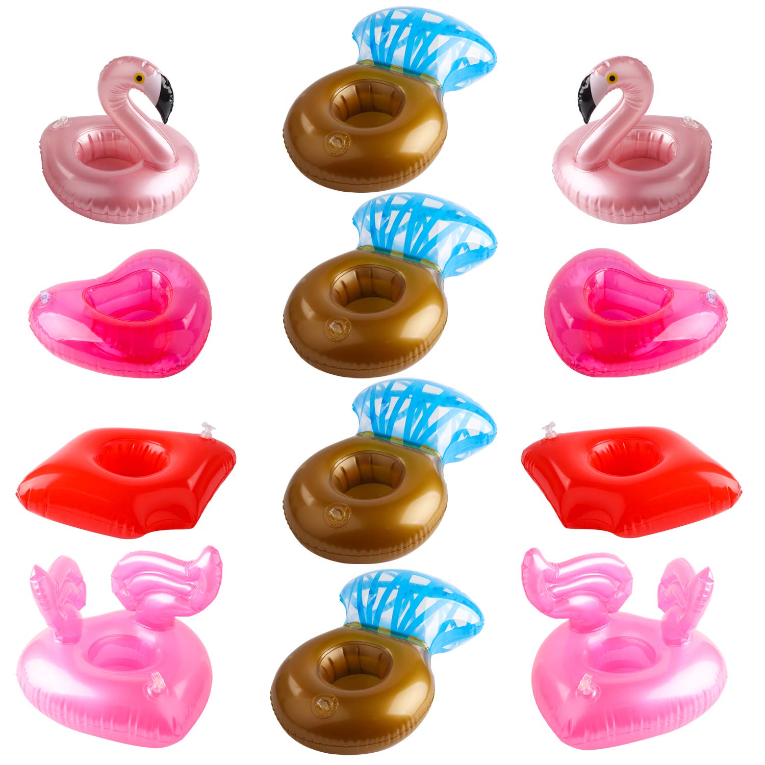 Grobro7 12Pack Inflatable Pool Drink Holder Floating Coasters Multi Shape Swimming Cup Holder Water Floats Kids Bath Toys Great