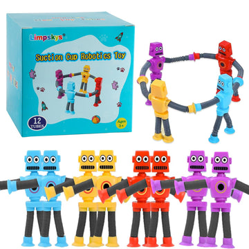 Suction Cup Robot Toy,Robot Toys,Robot Toys For Kids 3-5 5-7,Pop Tubes Robots,Suction Cup Toys,Mini Robot,Autism Sensory Products,Toys For Ages 5-7,Sensory Toys For Kids With Autism (12 Pack Robot)