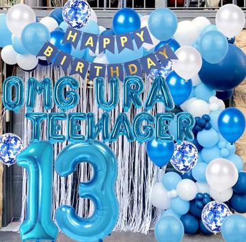 13Th Birthday Decorations Blue For Boys, Omg Ur A Teenager Happy 13Th Birthday Banner Blue Number 13 Star Foil Balloons With Blu