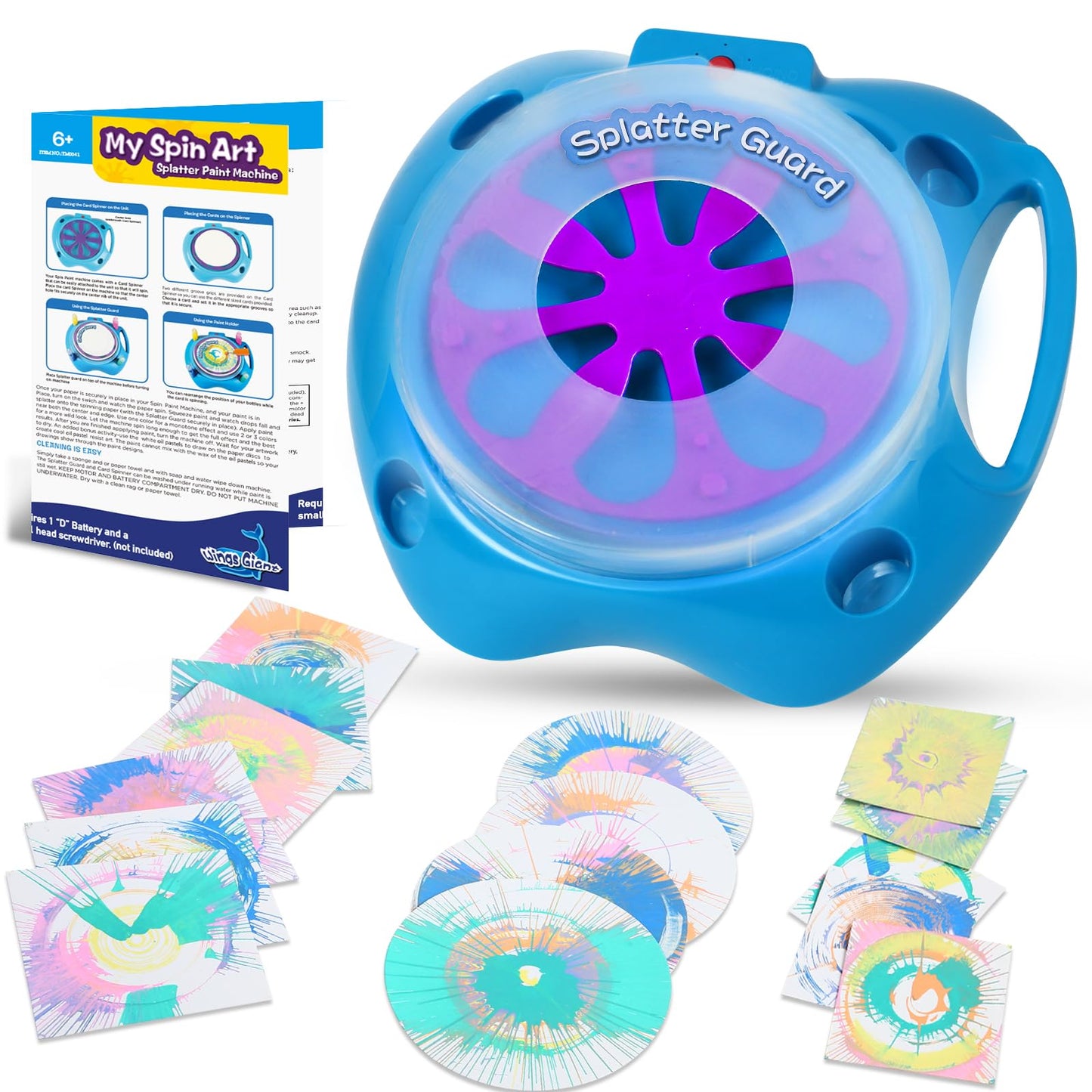Spin Art Machine Variable Speed, Battery Operated Spinner - Paint Spinner With Splatter Guard, Washable Paint, Spin Art Kit, Art