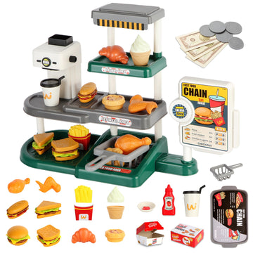71pcs Pretend Play Fast Food Toys - Cash Registerfor Kids,Perfect Mini Toy Food Set for Kids Kitchen,Play Food for Kids Ages 3 4