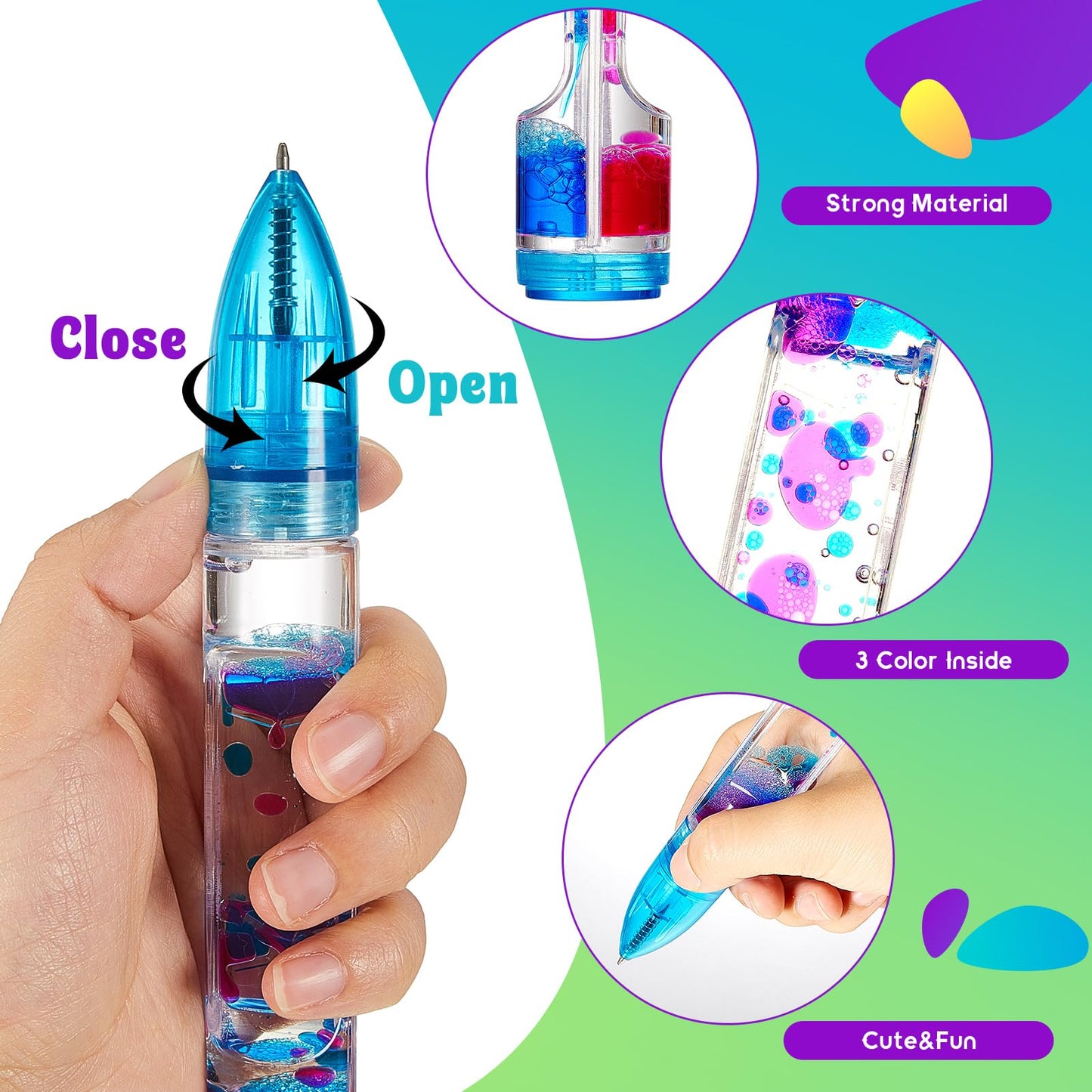 Equsion 3 Pcs Liquid Motion Bubbler Pens Cool Pens Fidget Pen Fun Liquid Timer Pen Fidget Toys Office Desk Toys Novelty Gifts Fo