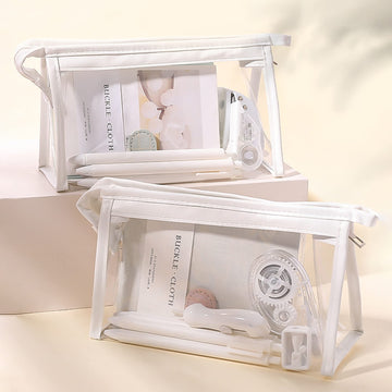 Wolpin Large Capacity Pencil Bag, Transparent Pencil Pouch With Zipper Closure Portable Makeup Pouch, Case Cute Stationery Bag F