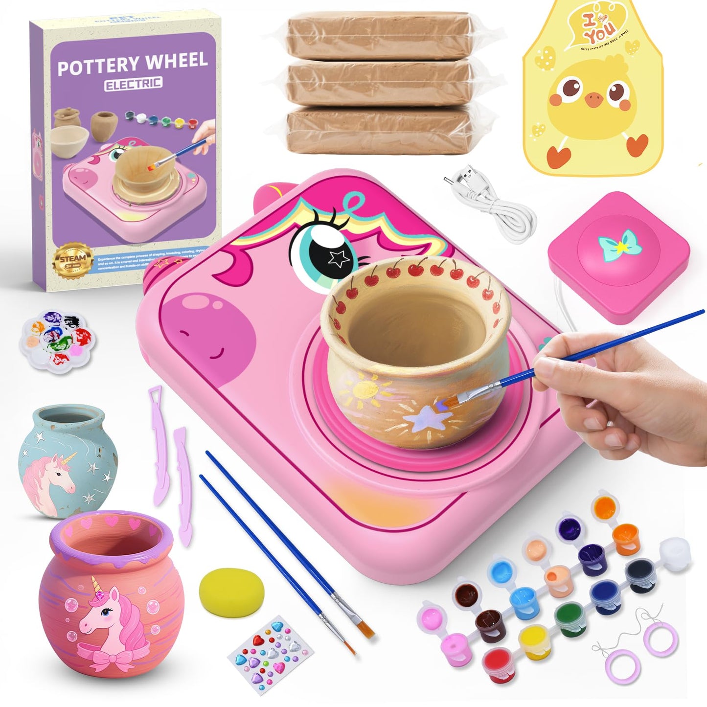 Pottery Wheel for Kids, Girls Arts and Crafts Toys for Kids Ages 8-12,Pottery Craft Kit with 3 Pack Air-Dry Clay, Art Supplies f