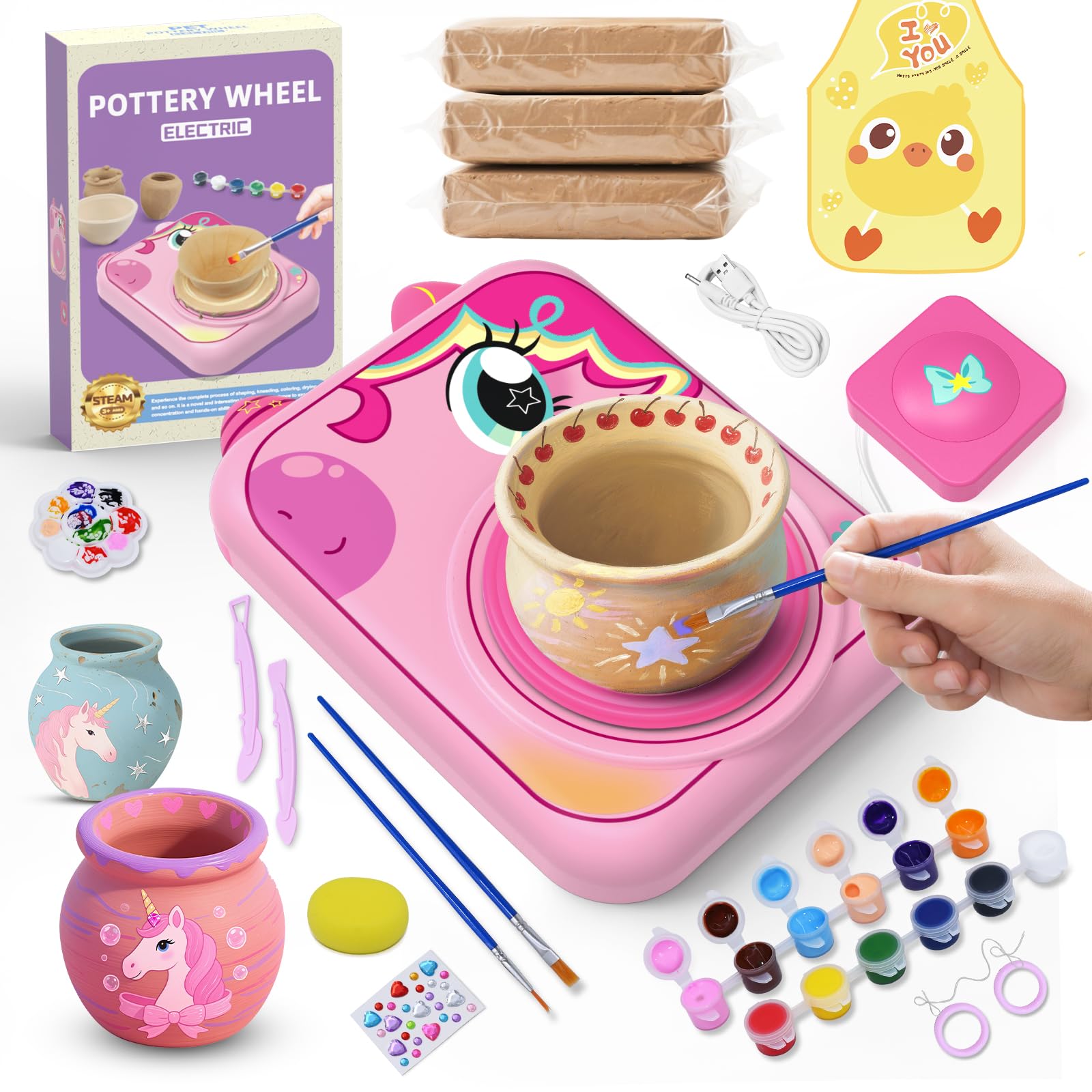 Pottery Wheel for Kids, Girls Arts and Crafts Toys for Kids Ages 8-12,Pottery Craft Kit with 3 Pack Air-Dry Clay, Art Supplies f