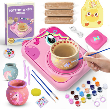 Pottery Wheel for Kids, Girls Arts and Crafts Toys for Kids Ages 8-12,Pottery Craft Kit with 3 Pack Air-Dry Clay, Art Supplies f