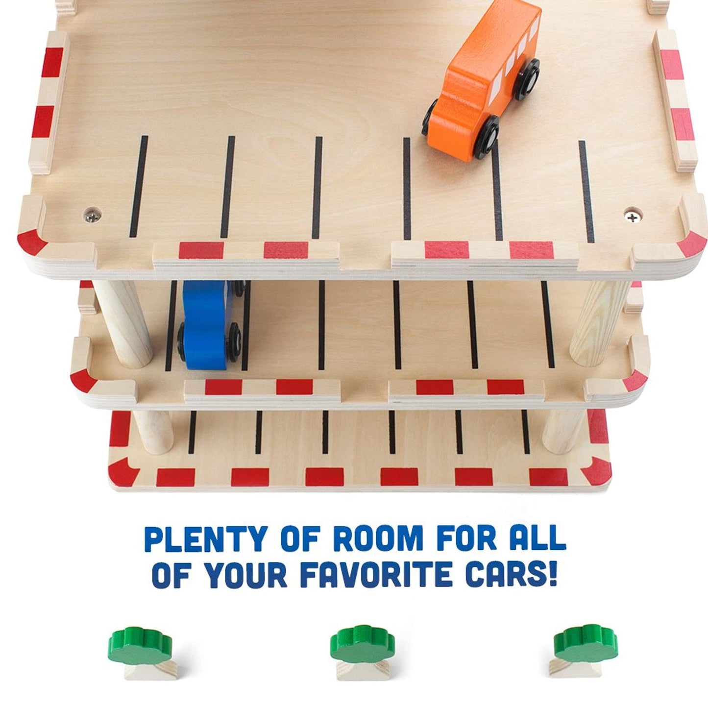 Imagination Generation Wooden Parking Garage Playset with Elevator & Accessories, 19 pcs, TSTR-002, Ideal for Mini Toy Cars