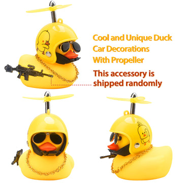 Wonuu Rubber Duck Car Ornaments Cool Yellow Duck Car Dashboard Decorations Squeaky Glasses Duck With Propeller Helmet For Car Ccessories Dashboard (Duckling-Yellow G)