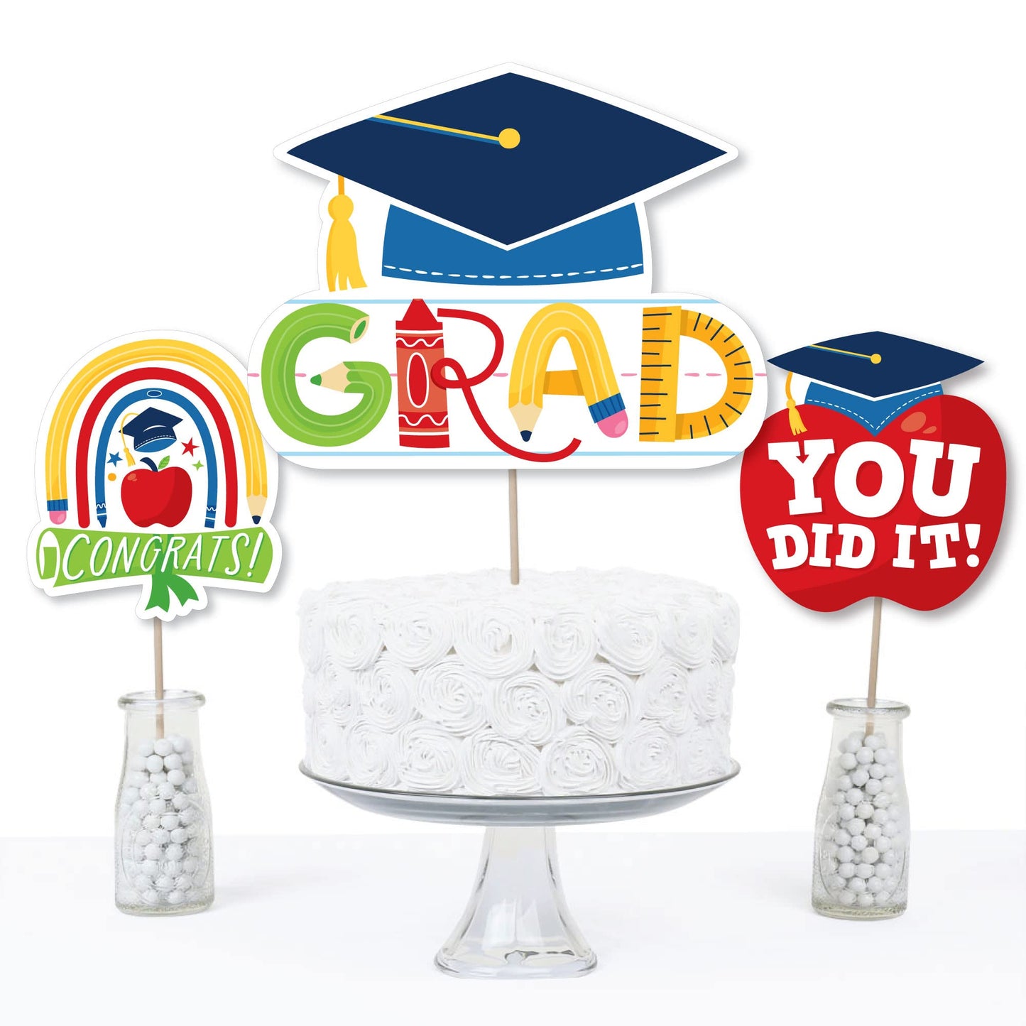Big Dot Of Happiness Elementary Grad - Kids Graduation Party Centerpiece Sticks - Table Toppers - Set Of 15