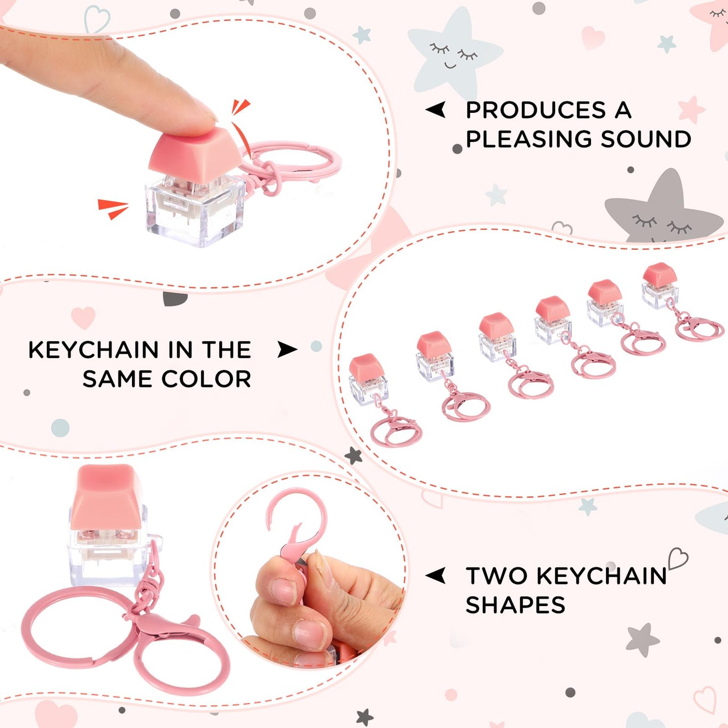 Shappy 6 Pcs Keyboard Fidget Toys  Fidget Keychain  Fidget Keyboard Clicker Keychain Gift  Keychain Button Stress Relief Gifts for mature-themed Office Home School  ADHD Toy  Cool Fidgets(Pink)