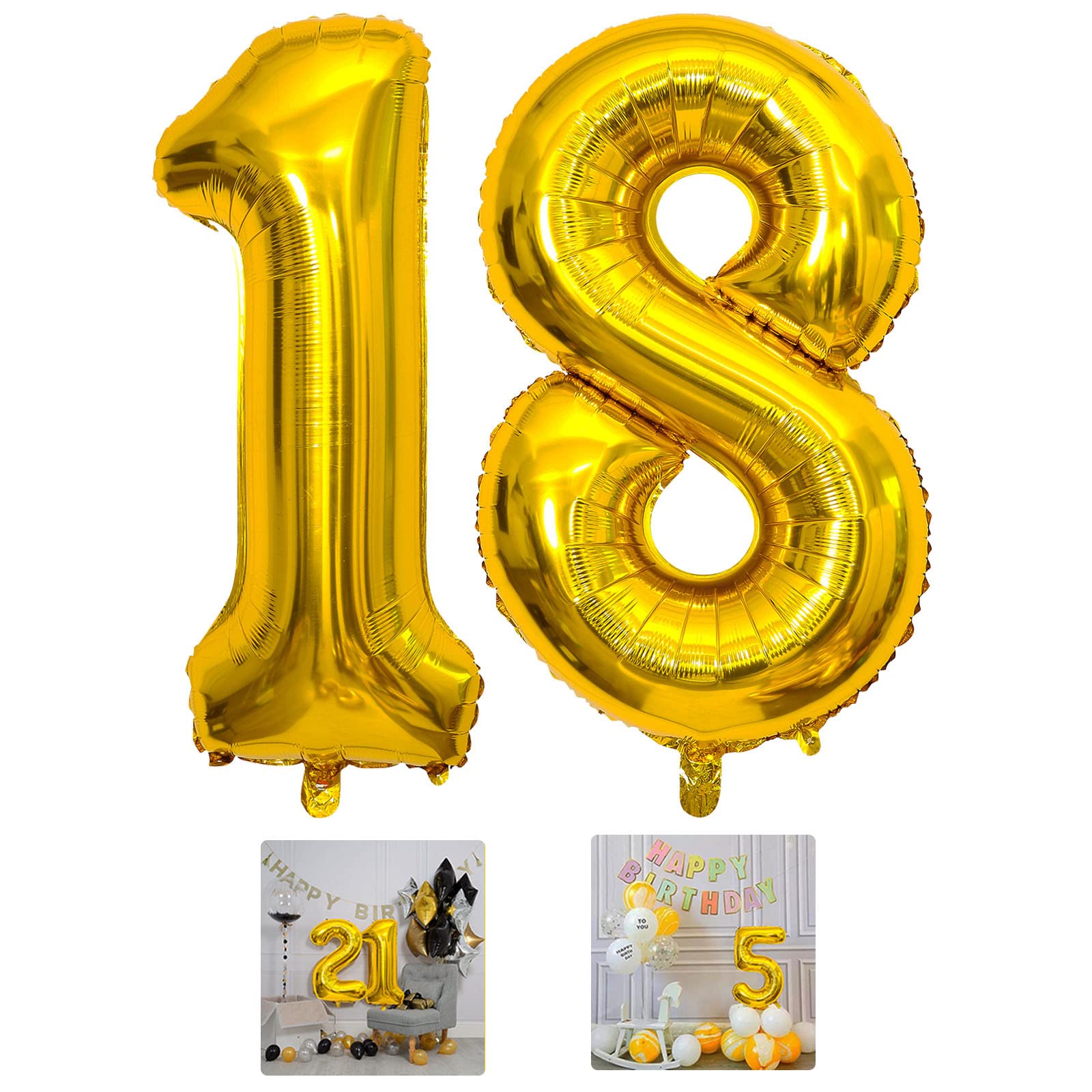 18 Number Balloon Gold 40 Inch Big Foil Mylar 18Th Balloons For 18 Year Old Boy Girl Birthday Party Decorations Wedding Annivers