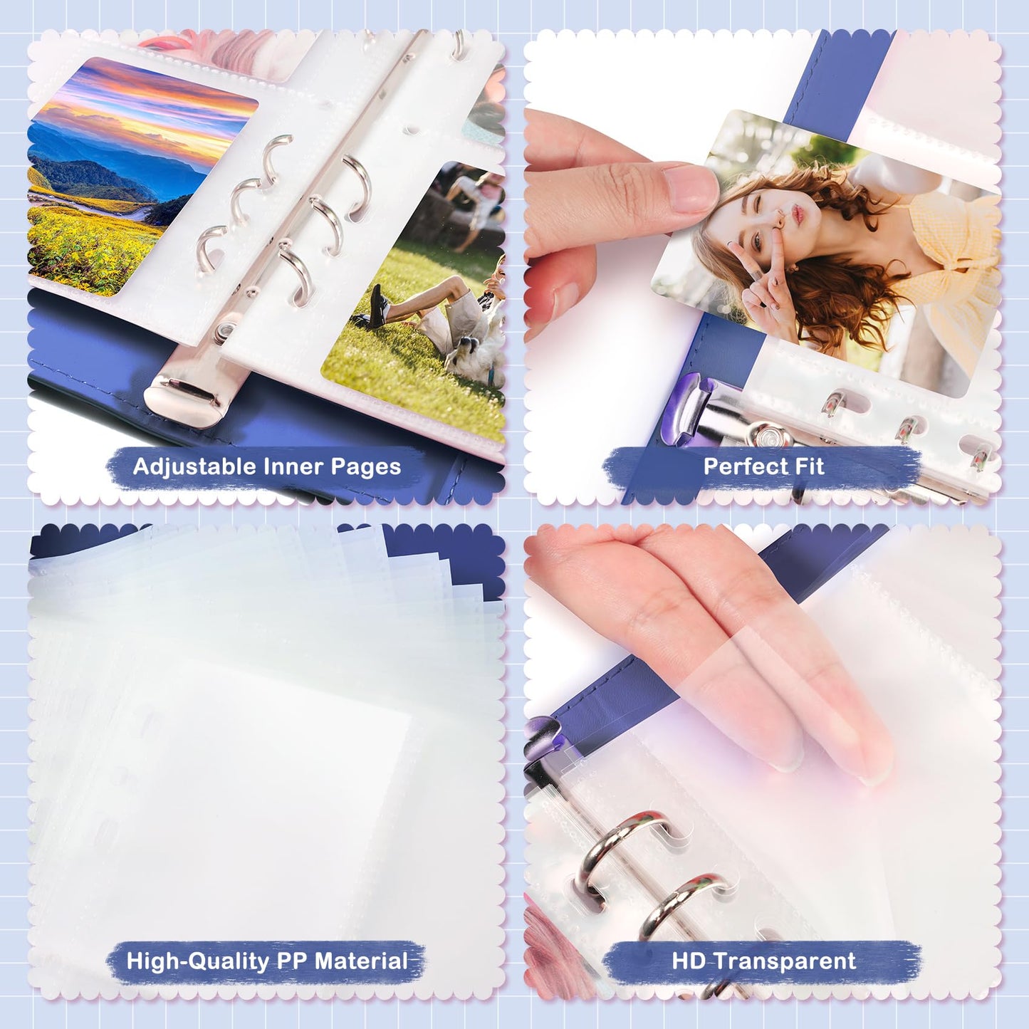 A5 Kpop Photocard Binder  PU Leather 6-Ring Album with Magnetic Closure  Includes 30 Pack 4-Pocket Pages for 240 Cards  Card Holder for Trading and Collectible Cards (Deep Blue)
