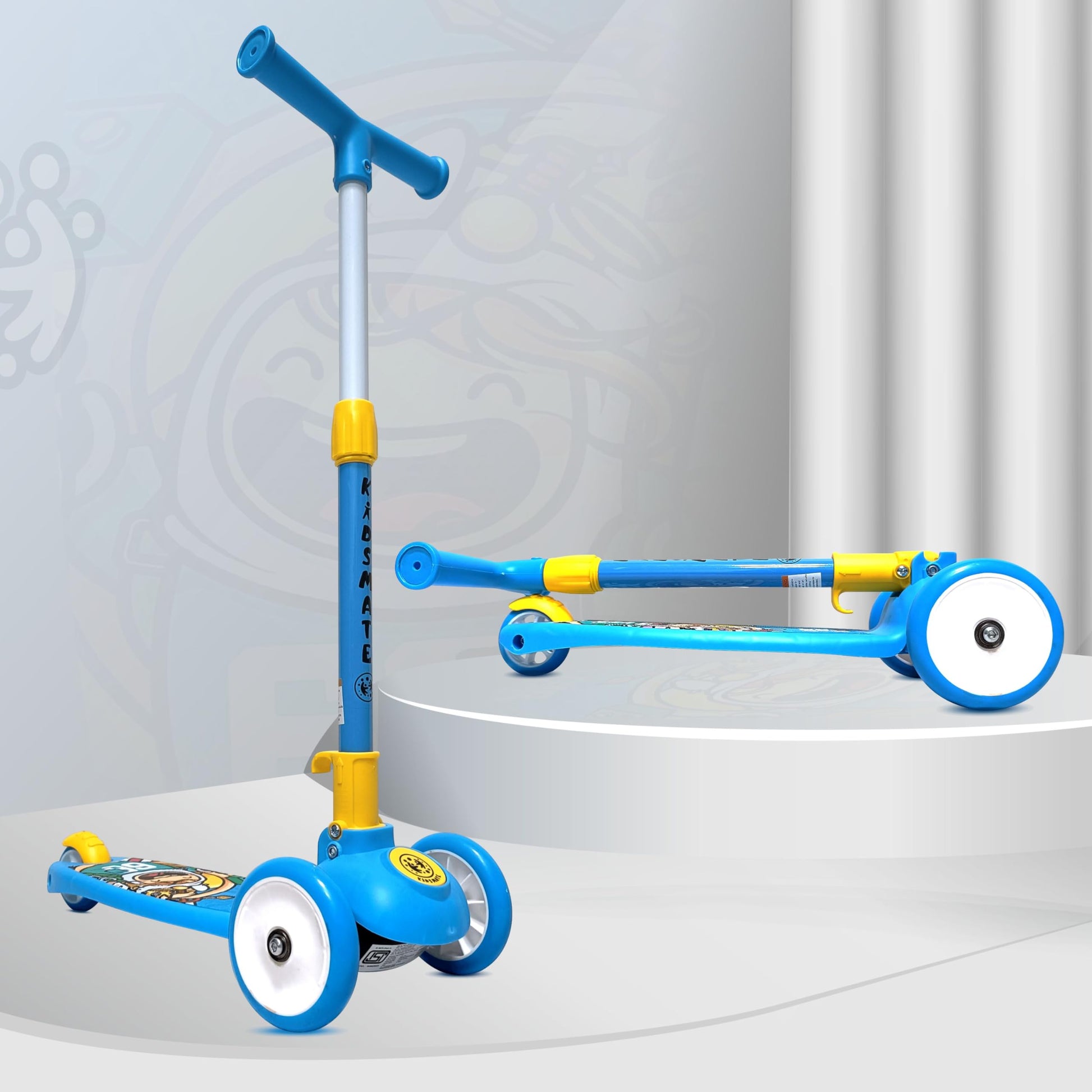 Kidsmate Leo Kick Scooter for Kids, 4 Adjustable Height Scooter, Foldable & Attractive PVC Wheels with Rare Brakes for Kids Age 