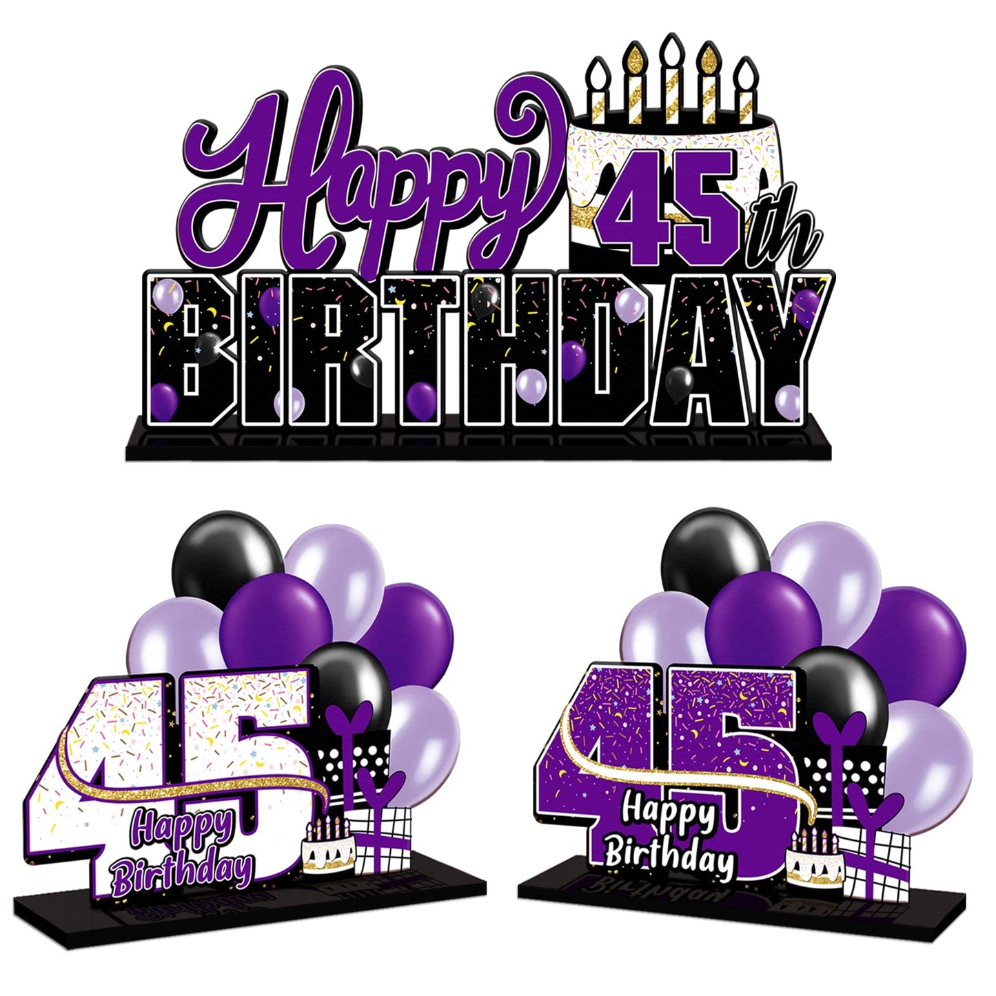 Lingteer Happy 45Th Birthday Purple Acrylic Table Topper Centerpieces Set - Cheers To 45 Years Old Birthday 45Th Bday Party Gift Decorations.
