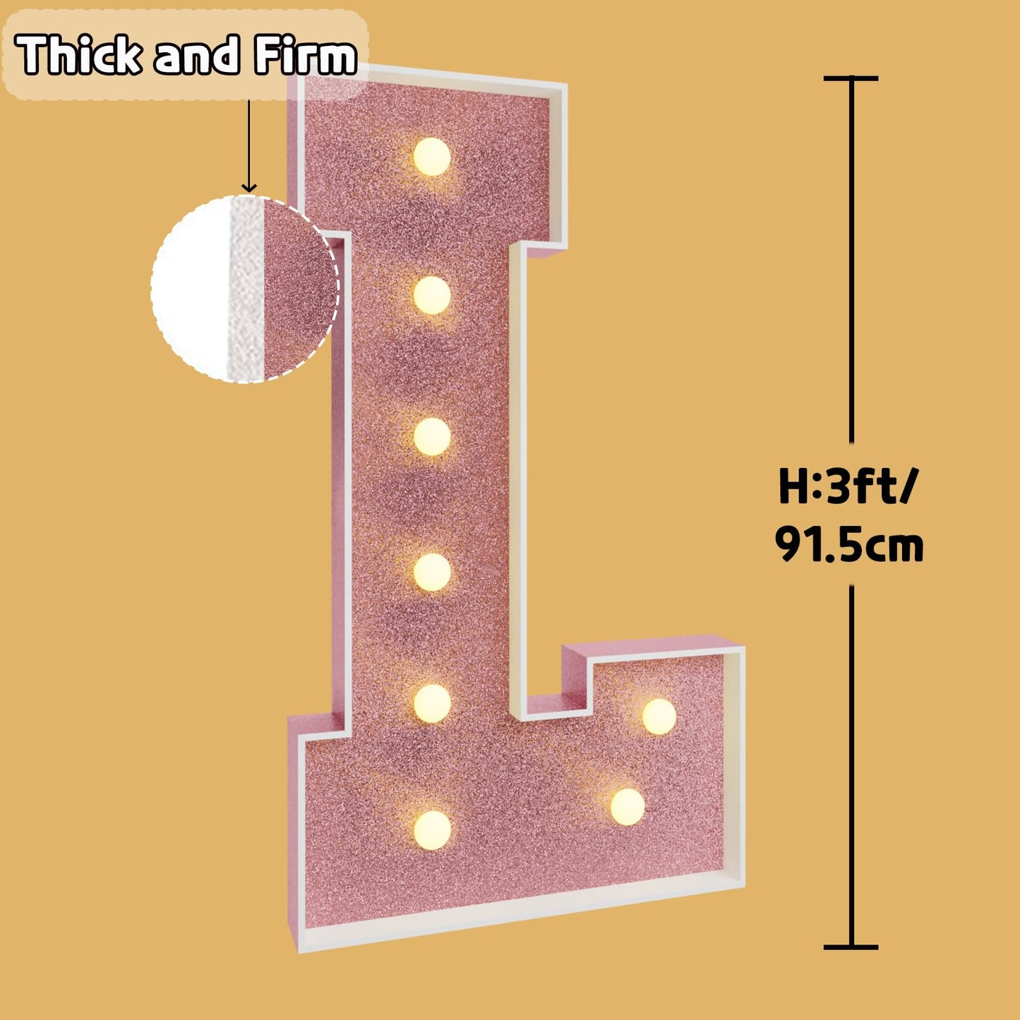 Imprsv Marquee Letters Rose-Gold 3Ft: Rose Gold Party Decor - Light Up Letter L Large 3 Feet Tall - Party Decorations Letter For