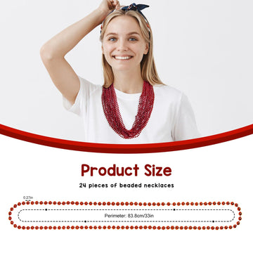 Artlunar 24 PCS Bead Necklace, Red Bead Party Favors, 33'' Bead Necklace For Wedding Birthday Valentines Mardi Gras Christmas Ce