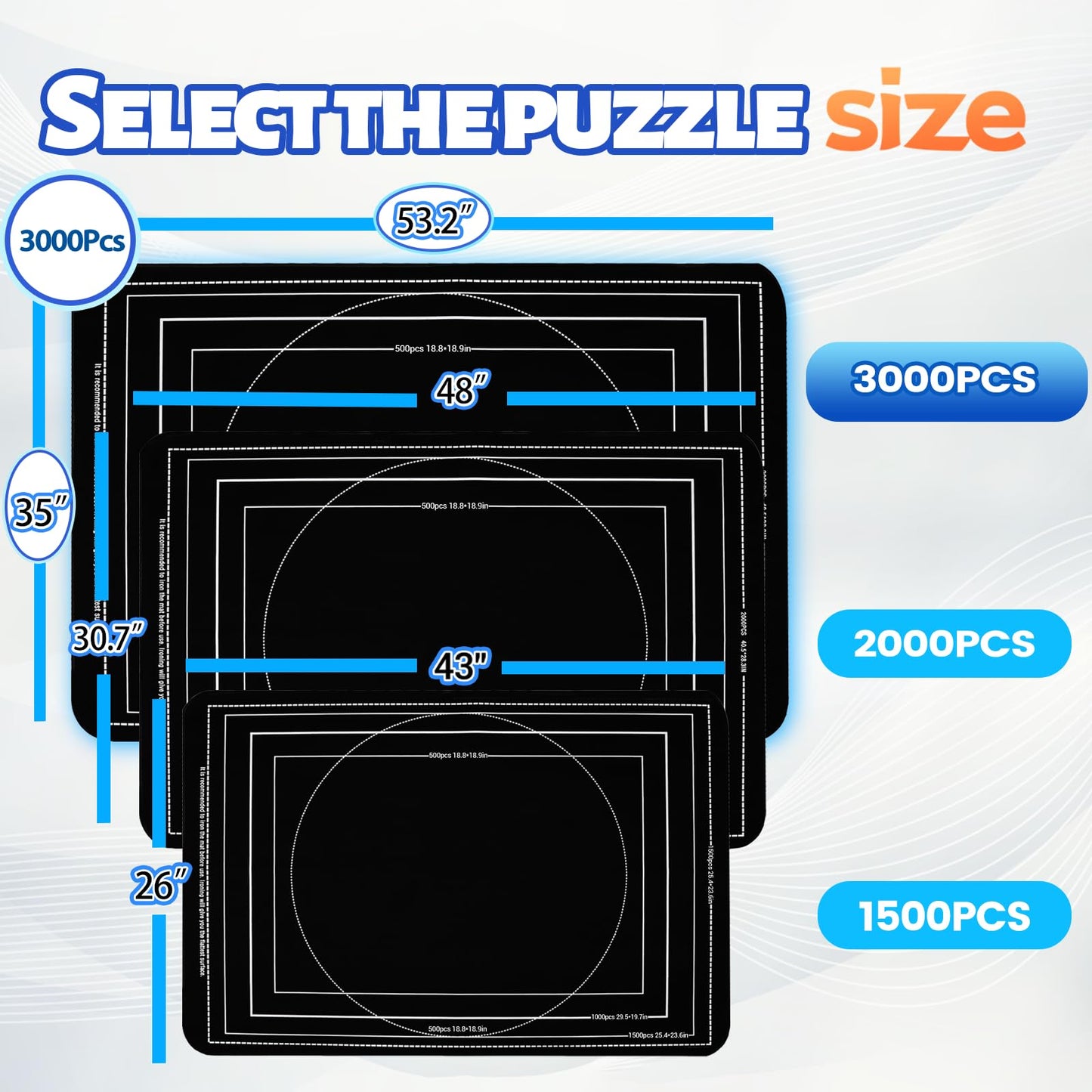 Pohxev Jigsaw Puzzle Mat Roll Up - Portable 53” x 35” for 3000 Pieces, Non-Slip Rubber Bottom, Includes 6 Sorting Trays & Storage Bag,