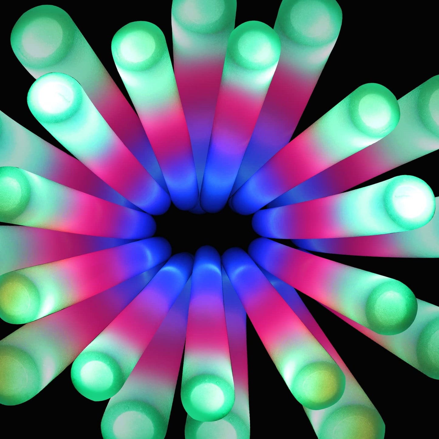 SHQDD 100 Pack LED Glow Sticks for Wedding, Bulk Foam Glow Sticks with 3 Modes Colorful Flashing, Glow Stick Bulk Party Pack for