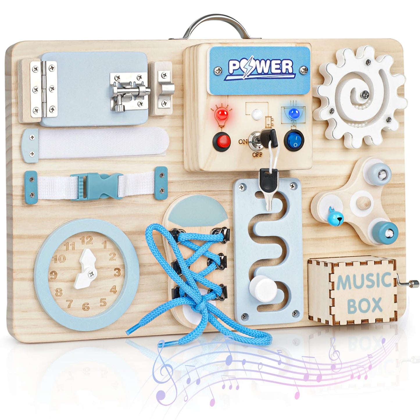 Joyreal Busy Board Montessori Toys With Led Lights, Autism Sensory Travel Toys, Fidget Board Ideal Gift For Boys Girls Wooden Toddler Toys