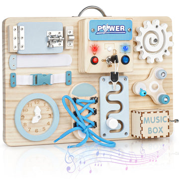 Joyreal Busy Board Montessori Toys With Led Lights, Autism Sensory Travel Toys, Fidget Board Ideal Gift For Boys Girls Wooden Toddler Toys